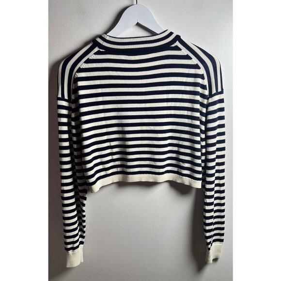 Zara Womens Navy Striped Nautical Long Sleeve Size Small Knit Crop Sweater EUC - Picture 7 of 14